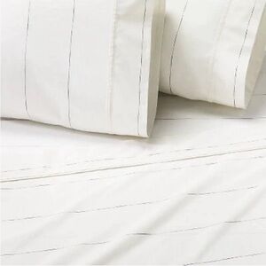 Hearth & Hand QUEEN Cotton Percale Black Thin Stripe Broken Pencil Sheet Set NEW
